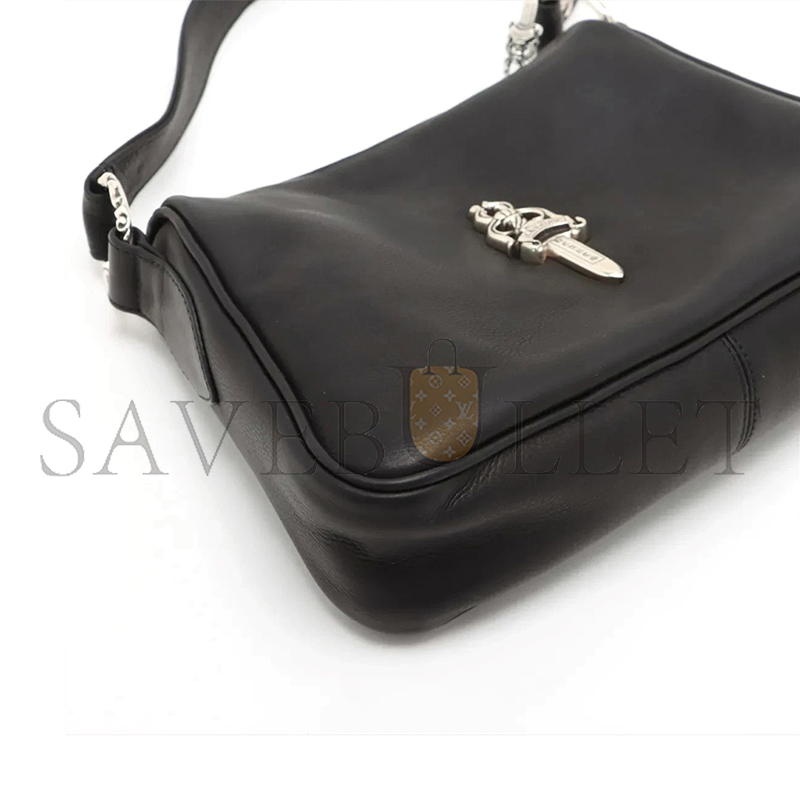 CHROME HEARTS CHICKEN NUGGETS SHOULDER BAG LEATHER BLACK × SILVER LARGE DAGGER A3938163 (23*15*5.5cm)